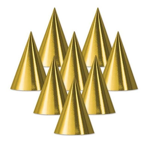Beistle Co Beistle 66002-GD Foil Cone Hat; Gold - Pack Of 48 66002-GD